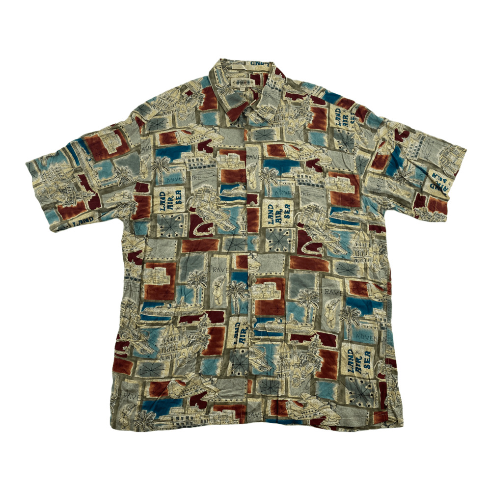 Campia Moda Mens Short Sleeve Hawaiian Button Down Multicolor Shirt Size XL‎